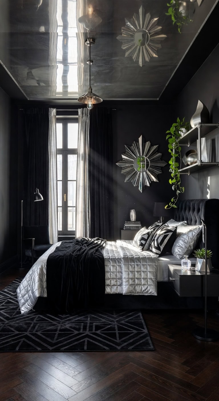 velvet black art deco bedroom