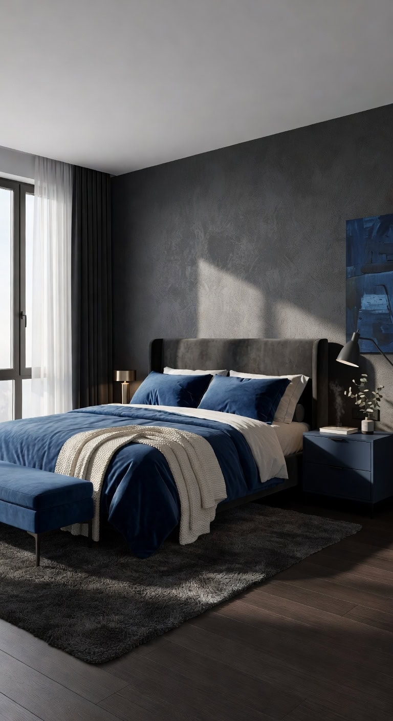 velvet blue master bedroom