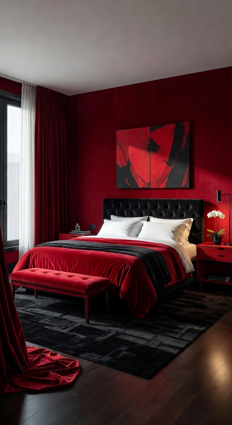 velvet red glamorous bedroom