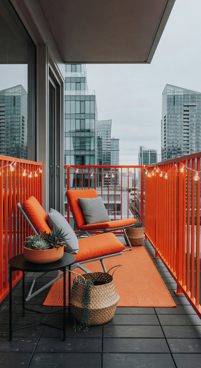 vibrant orange steel balcony