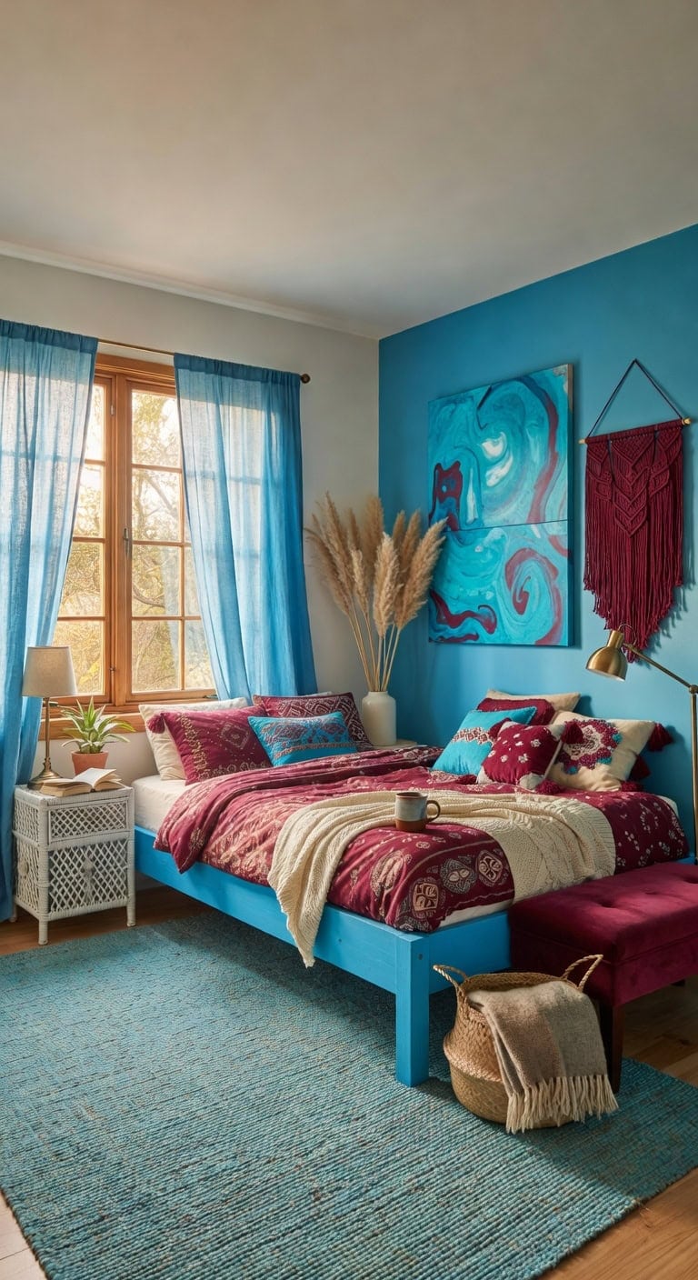 vibrant turquoise blue boho retreat