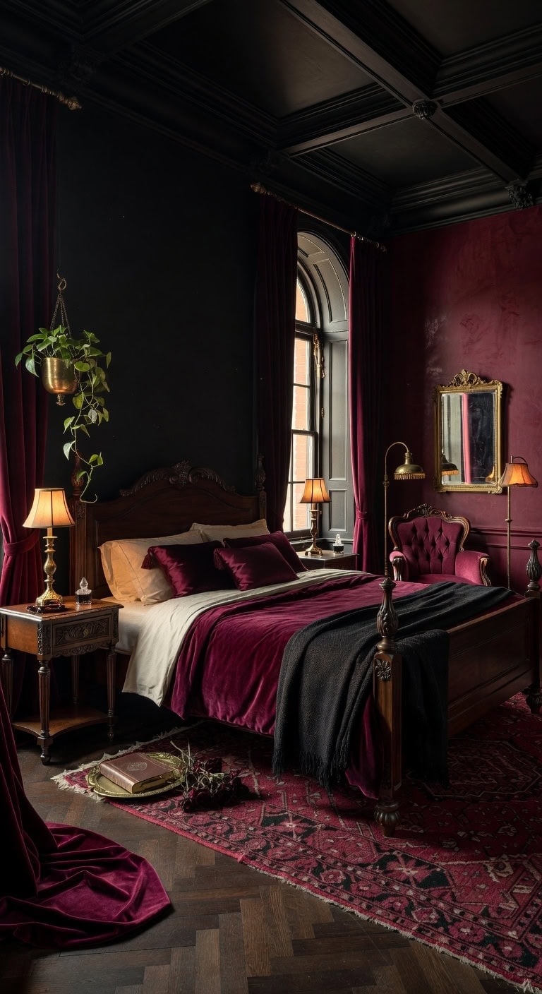 victorian black burgundy bedroom