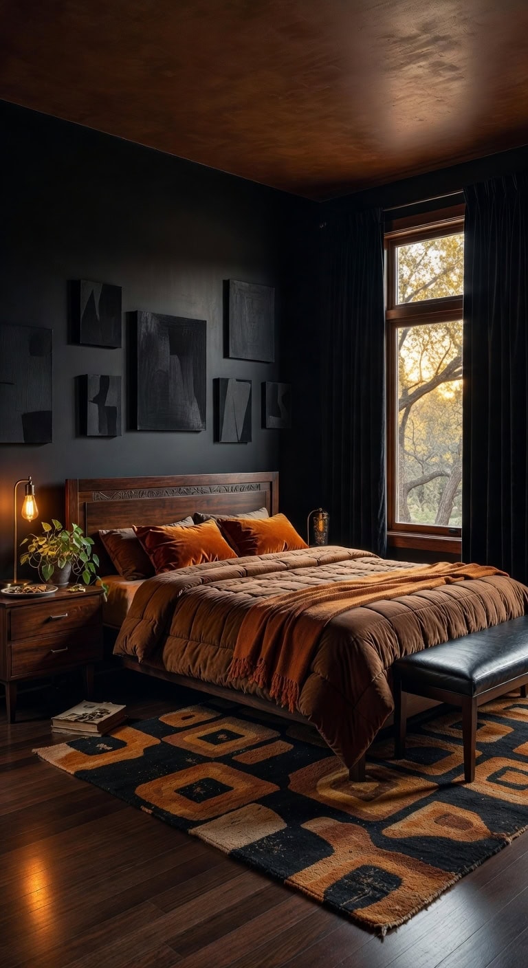 vintage black brown loft bedroom