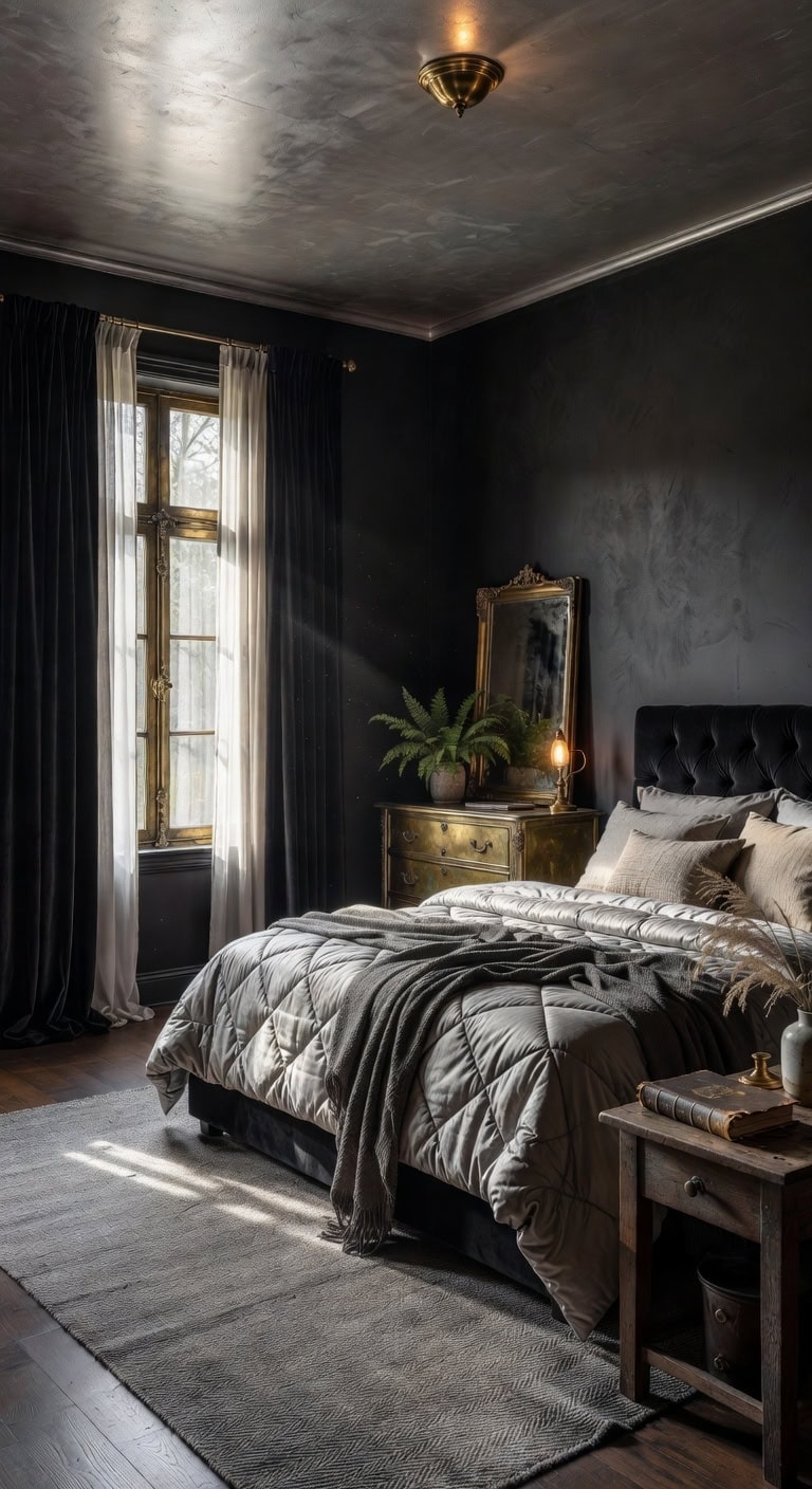 vintage black silver bedroom