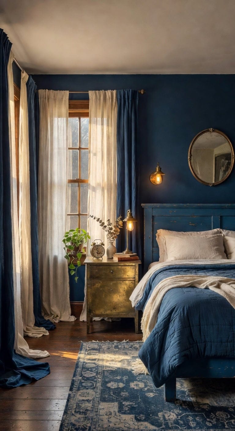 vintage deep blue bedroom