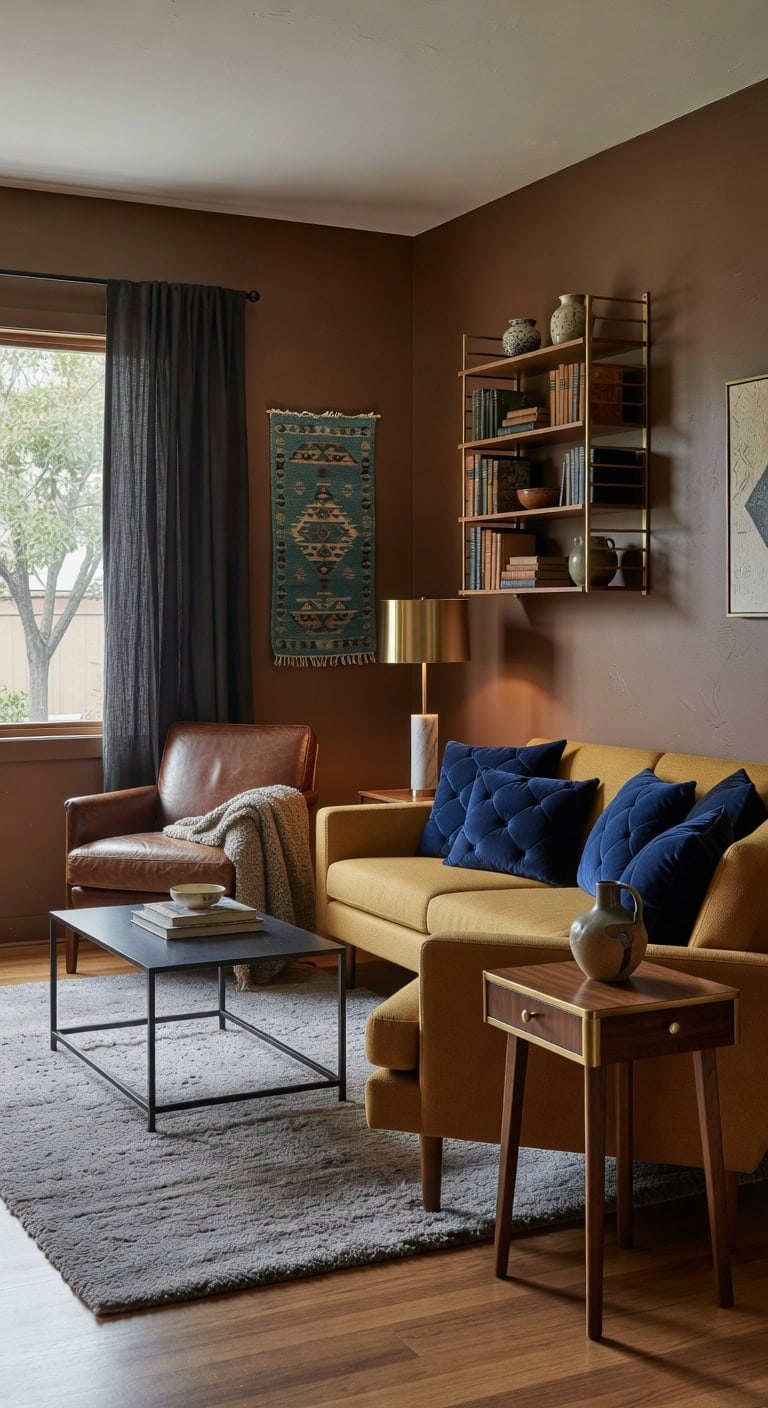 walnut velvet gold midcentury