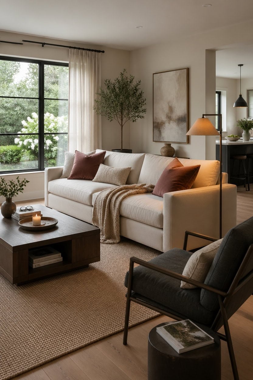warm amber cream sofa