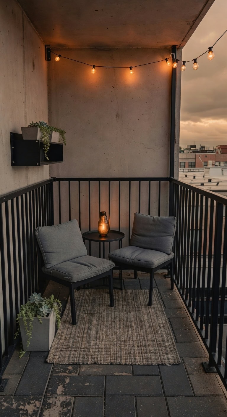 warm amber industrial balcony
