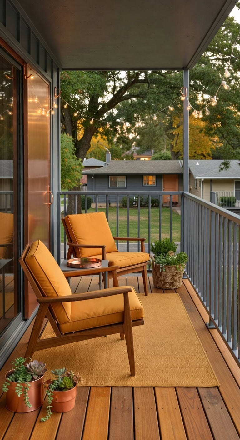 warm amber mid century balcony