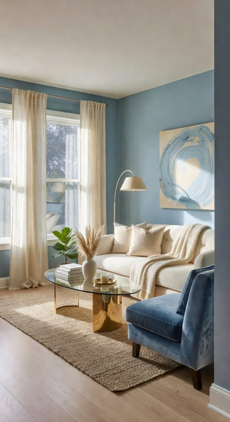 warm blue cream living