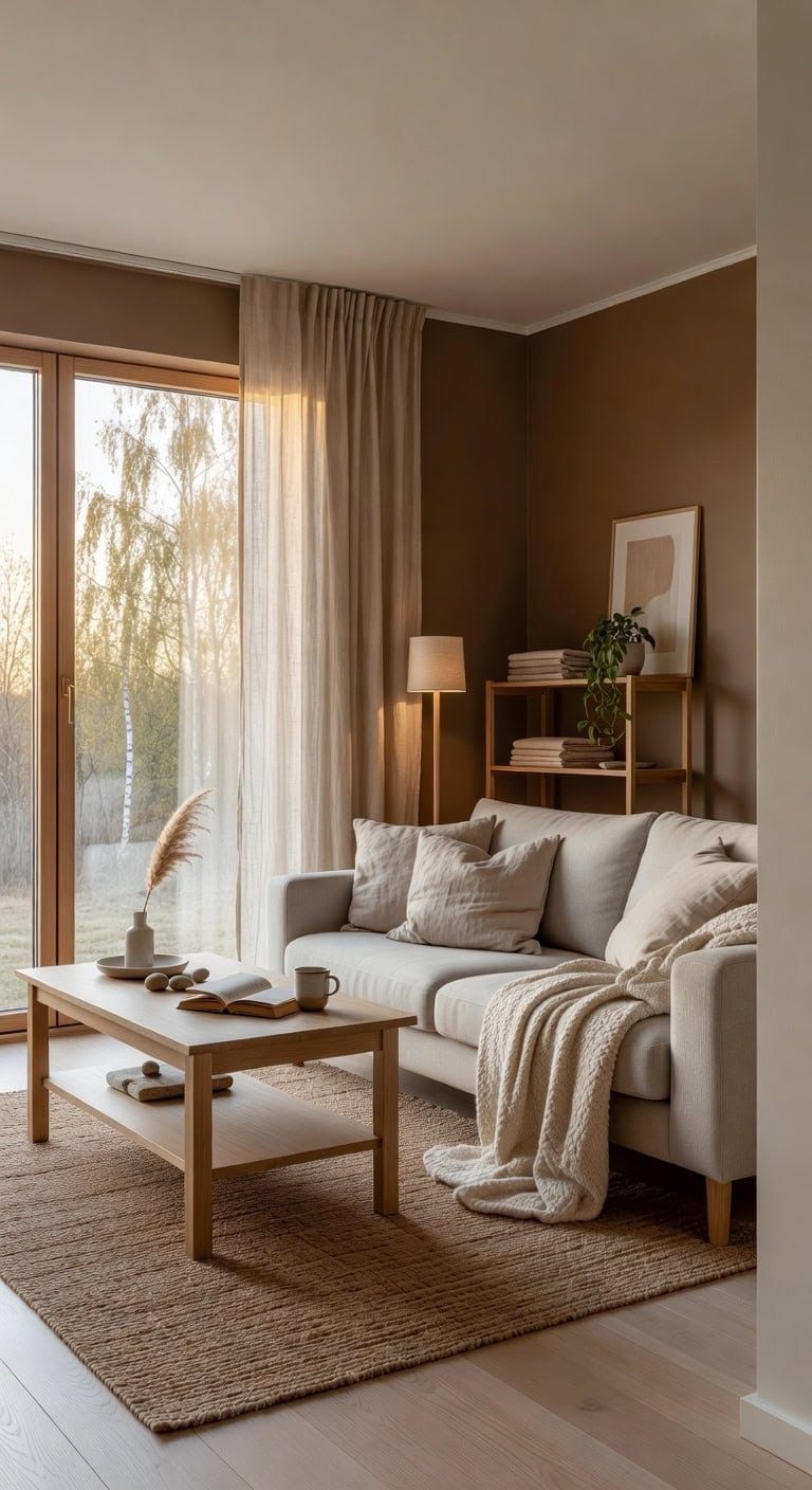 warm brown scandinavian living