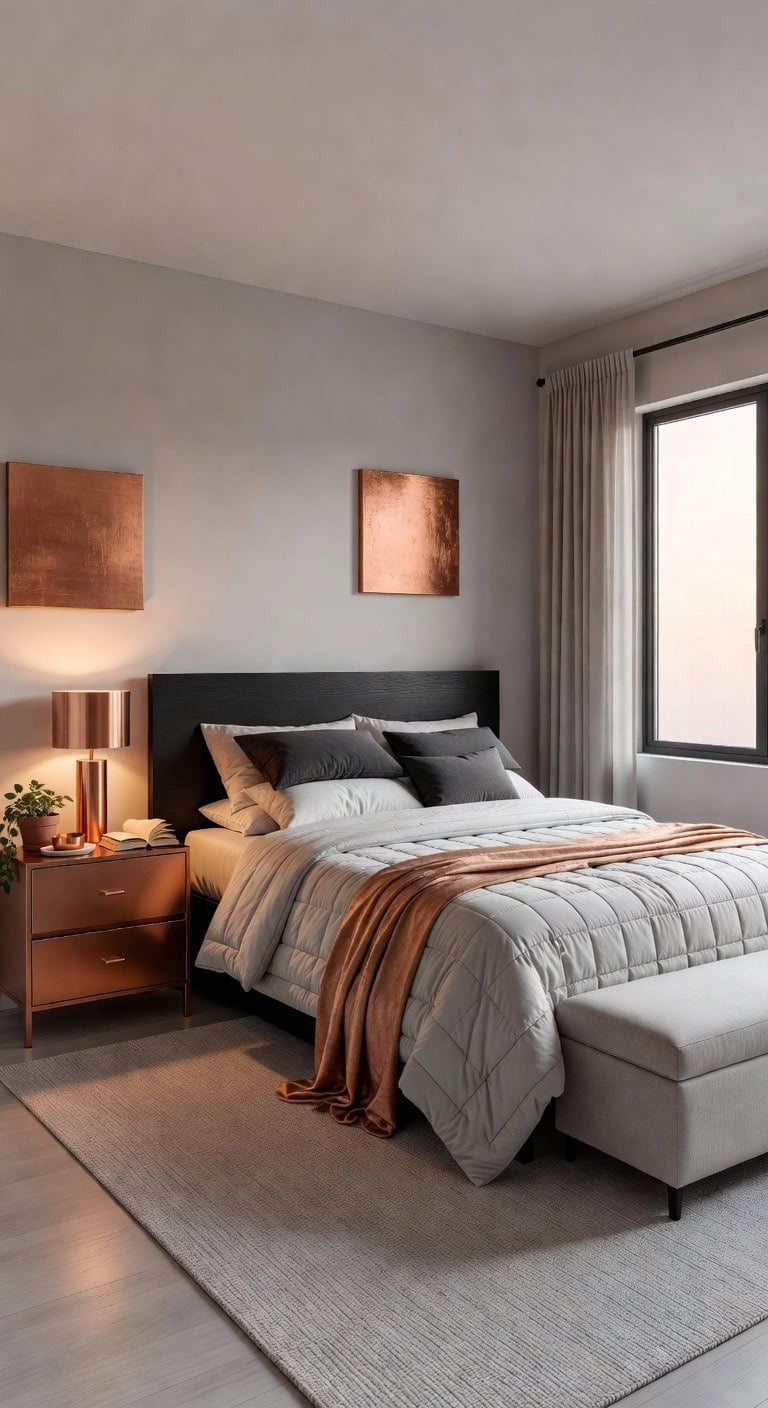 warm copper minimalist bedroom