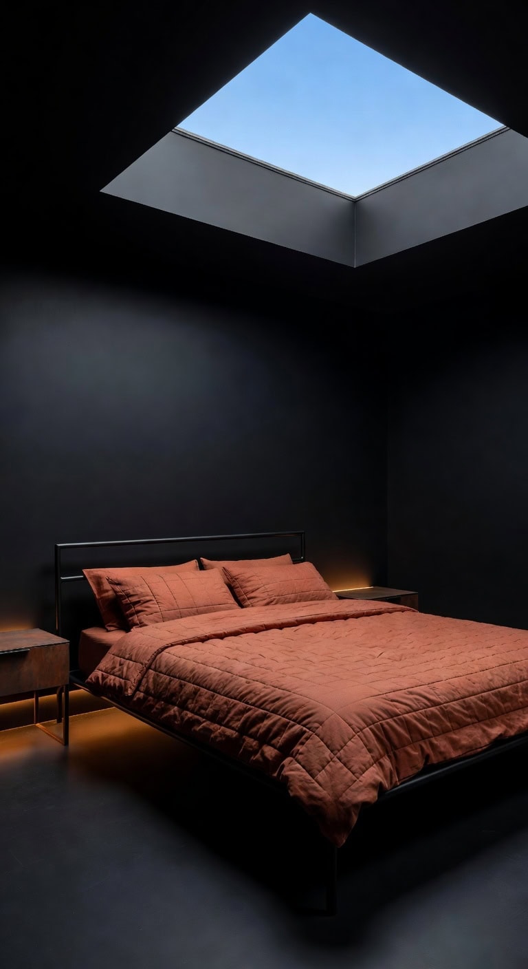 warm earthy black rust bedroom