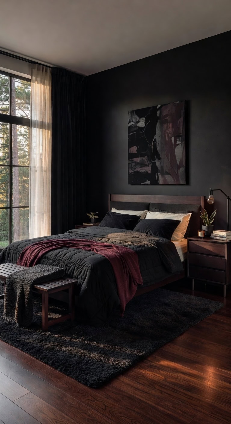 warm mahogany black bedroom