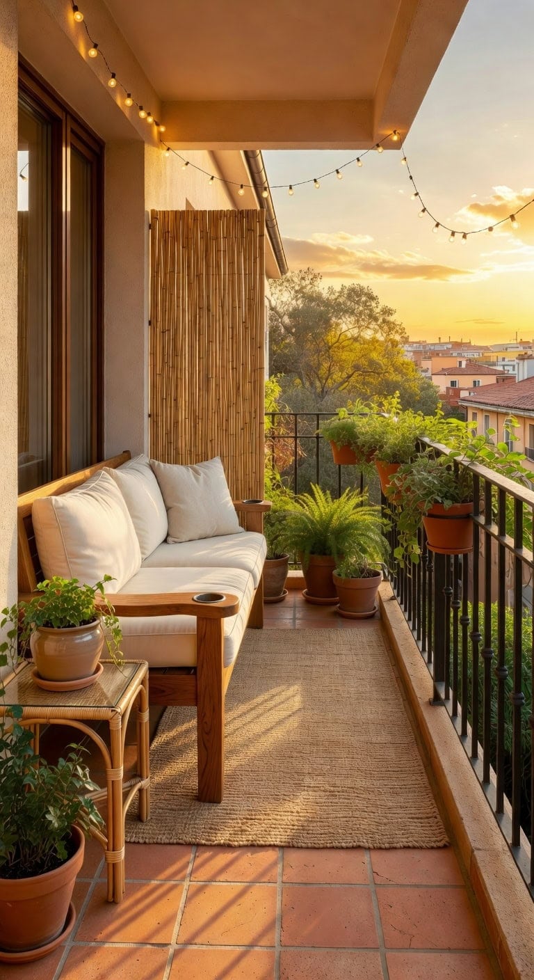 warm oak balcony bench