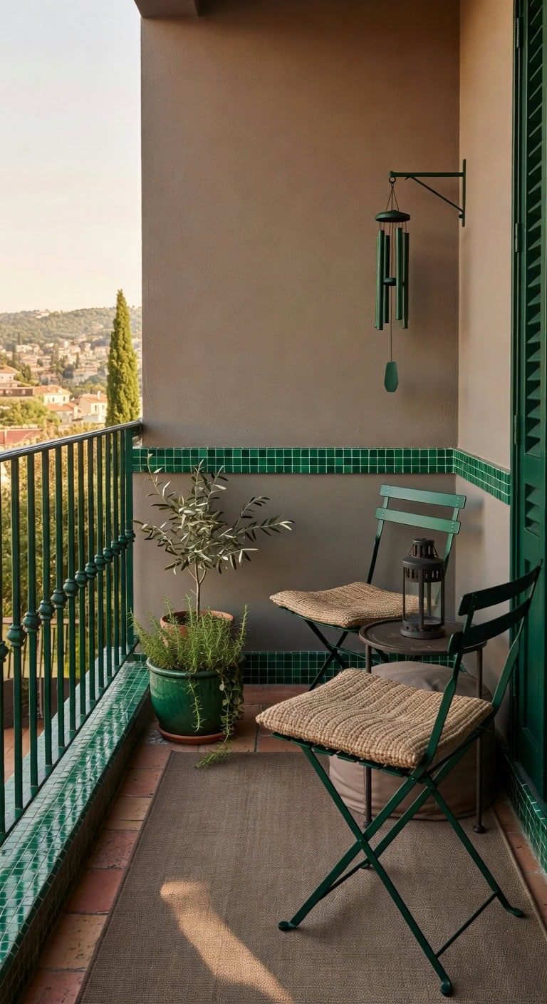 warm taupe emerald balcony