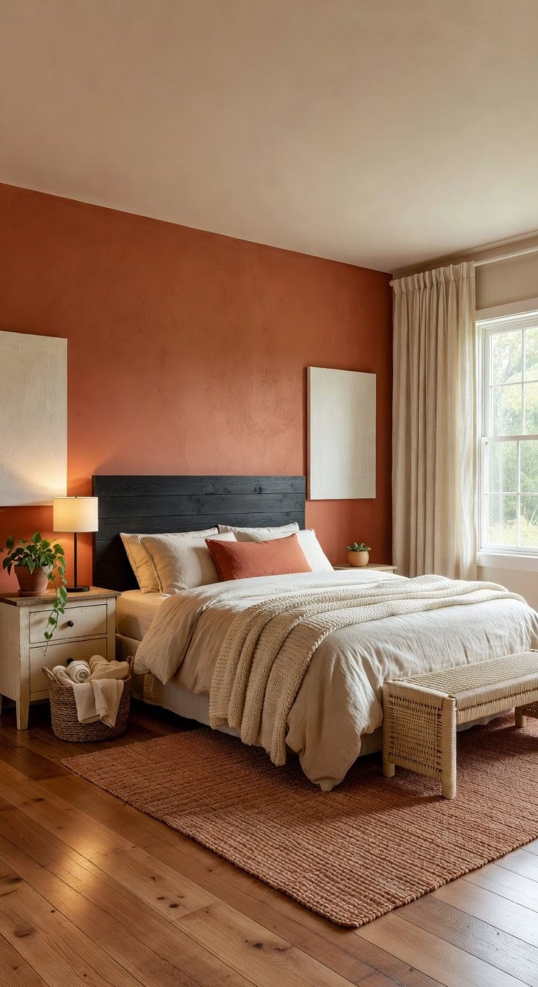warm terracotta farmhouse bedroom