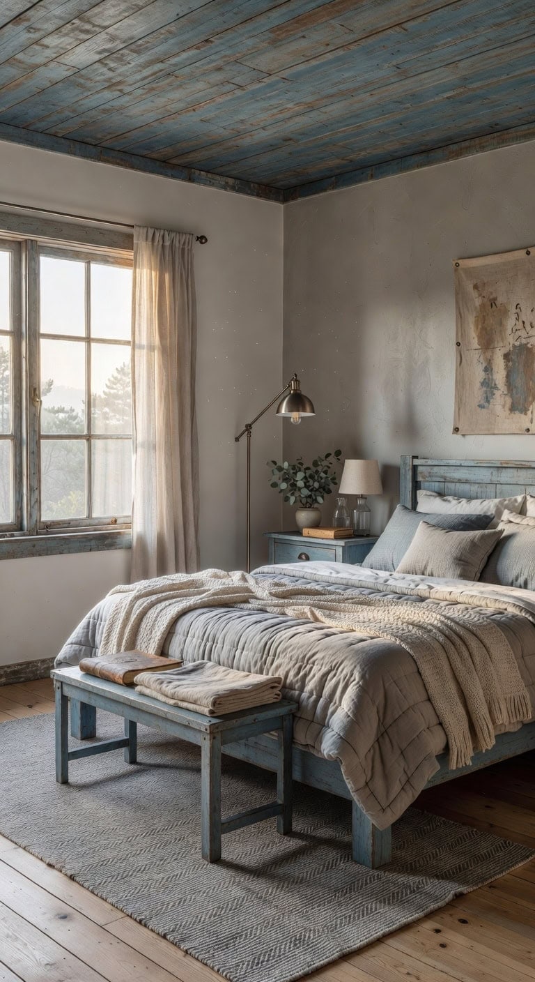 weathered blue bedroom