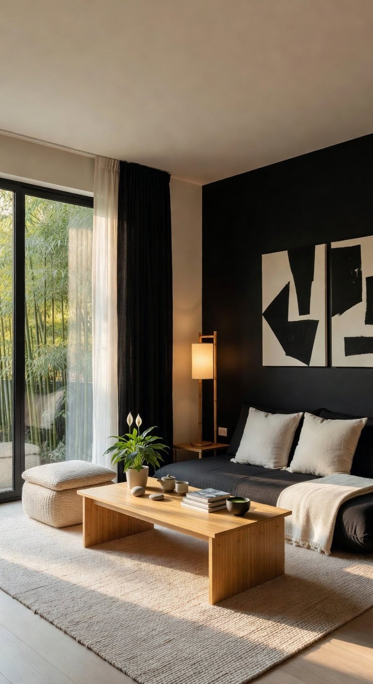 zen black cream living room