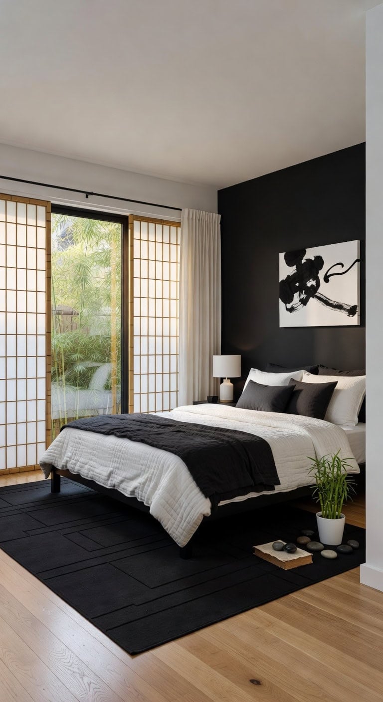 zen black white bedroom