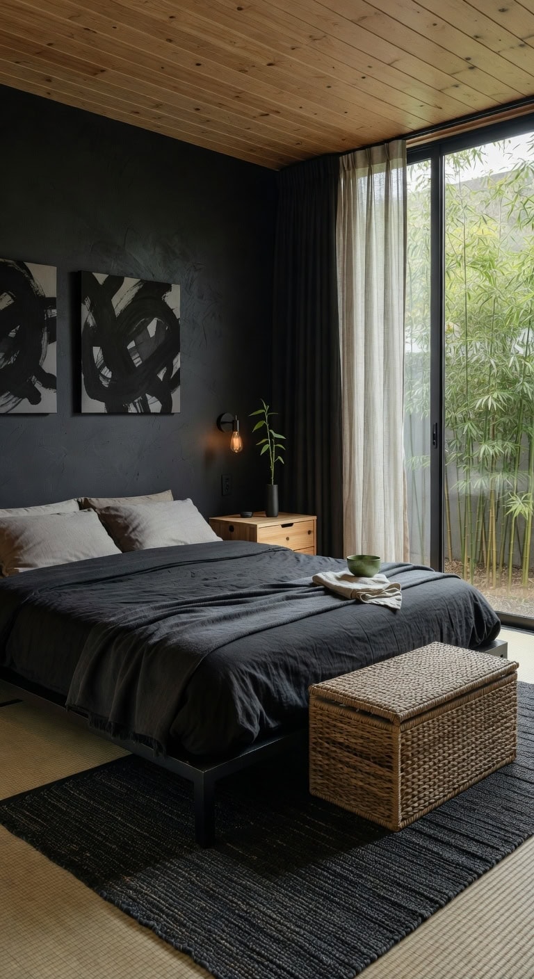 zen ink black bedroom