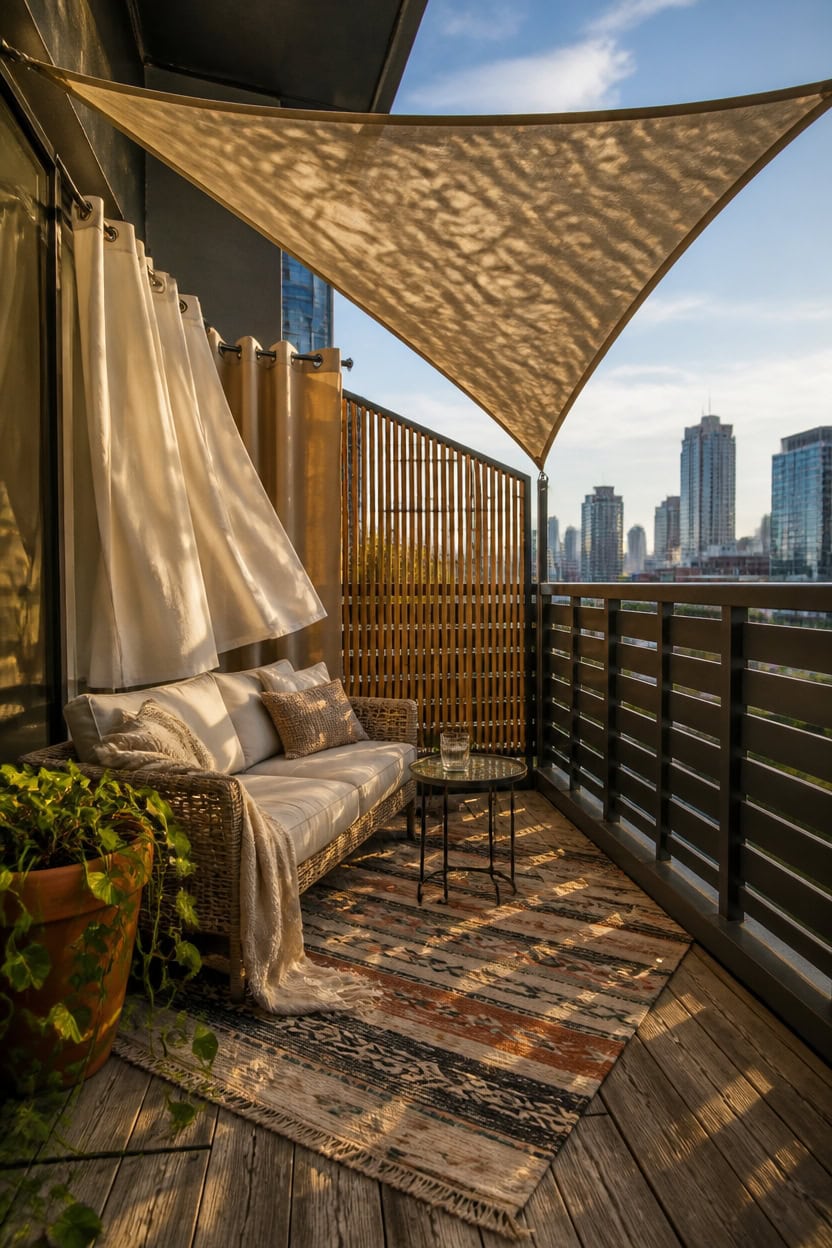 angled open weave balcony shading