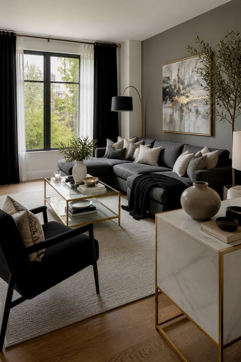 balanced gray gold black