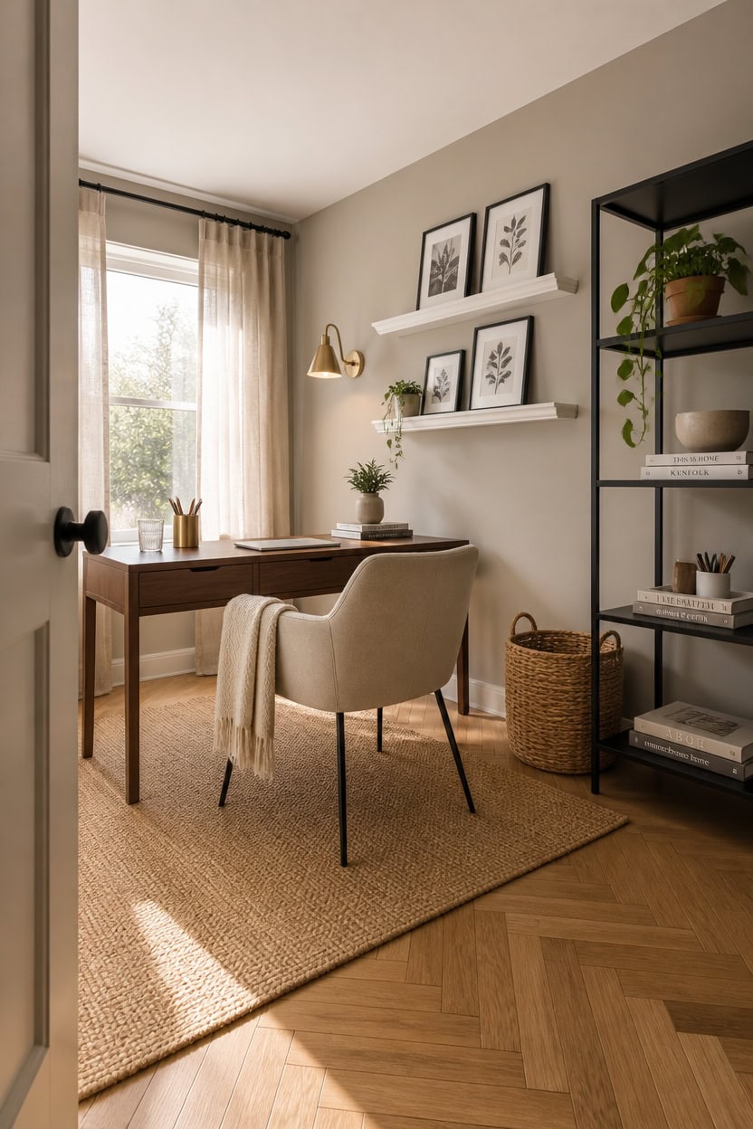 beige led neutral office design