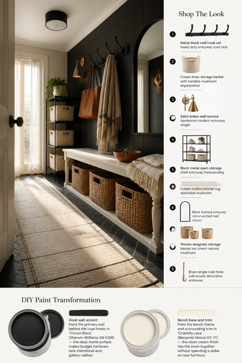black and cream budget mudroom