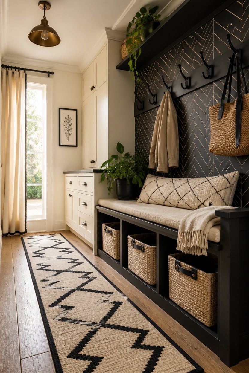 black and cream patterned restraint