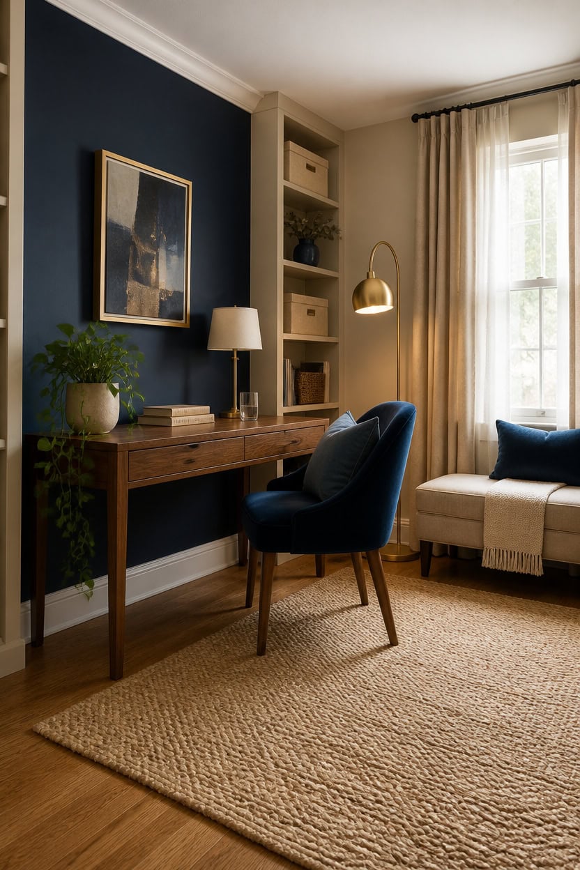 blue accents beige dominance
