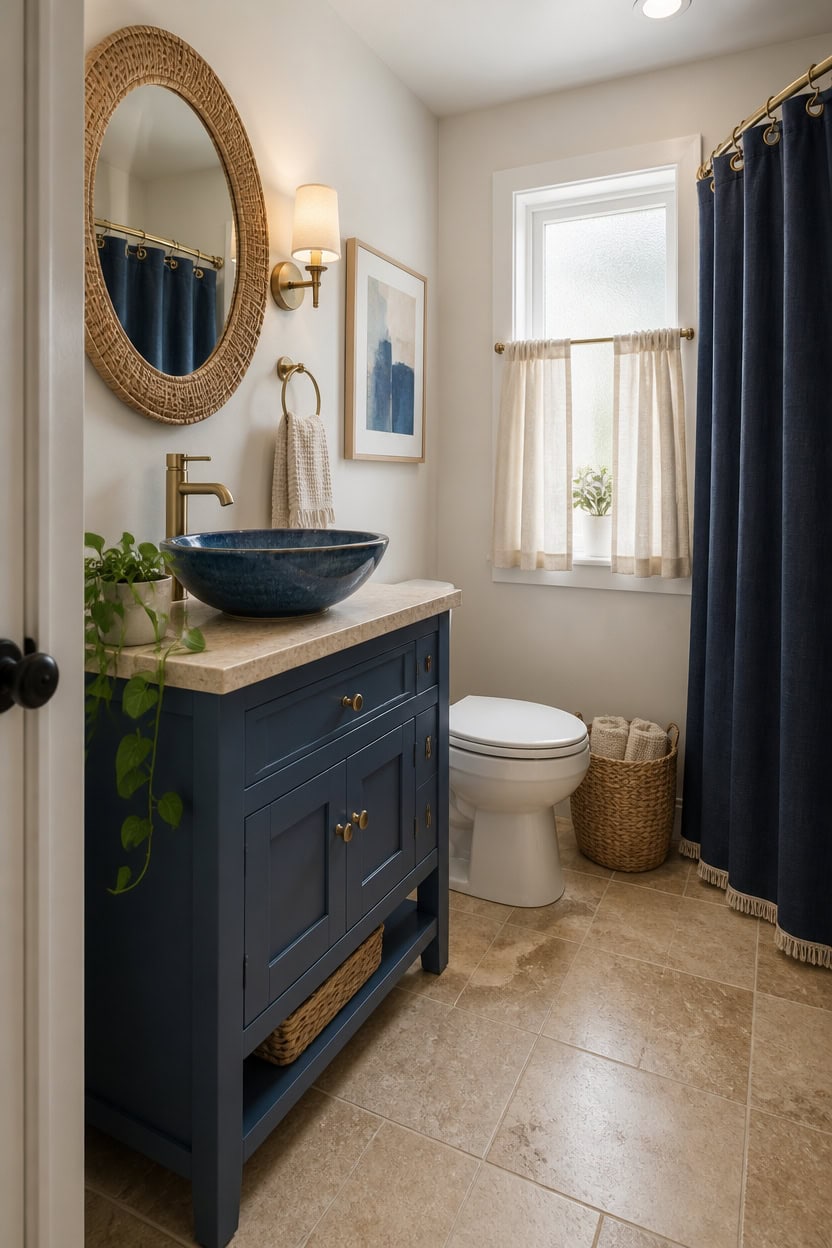 blue and beige timeless bathroom