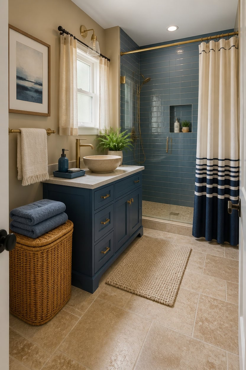 blue defines beige grounds