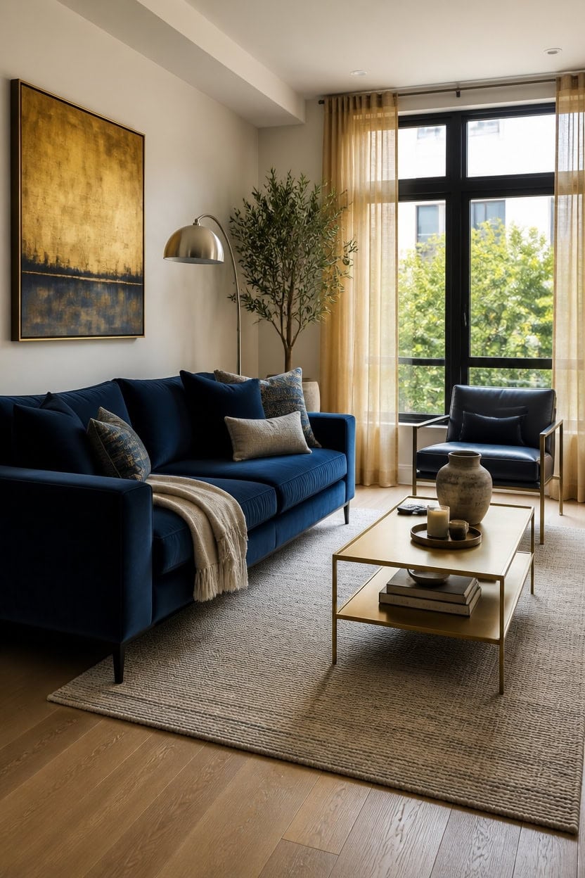 blue gold minimalist living