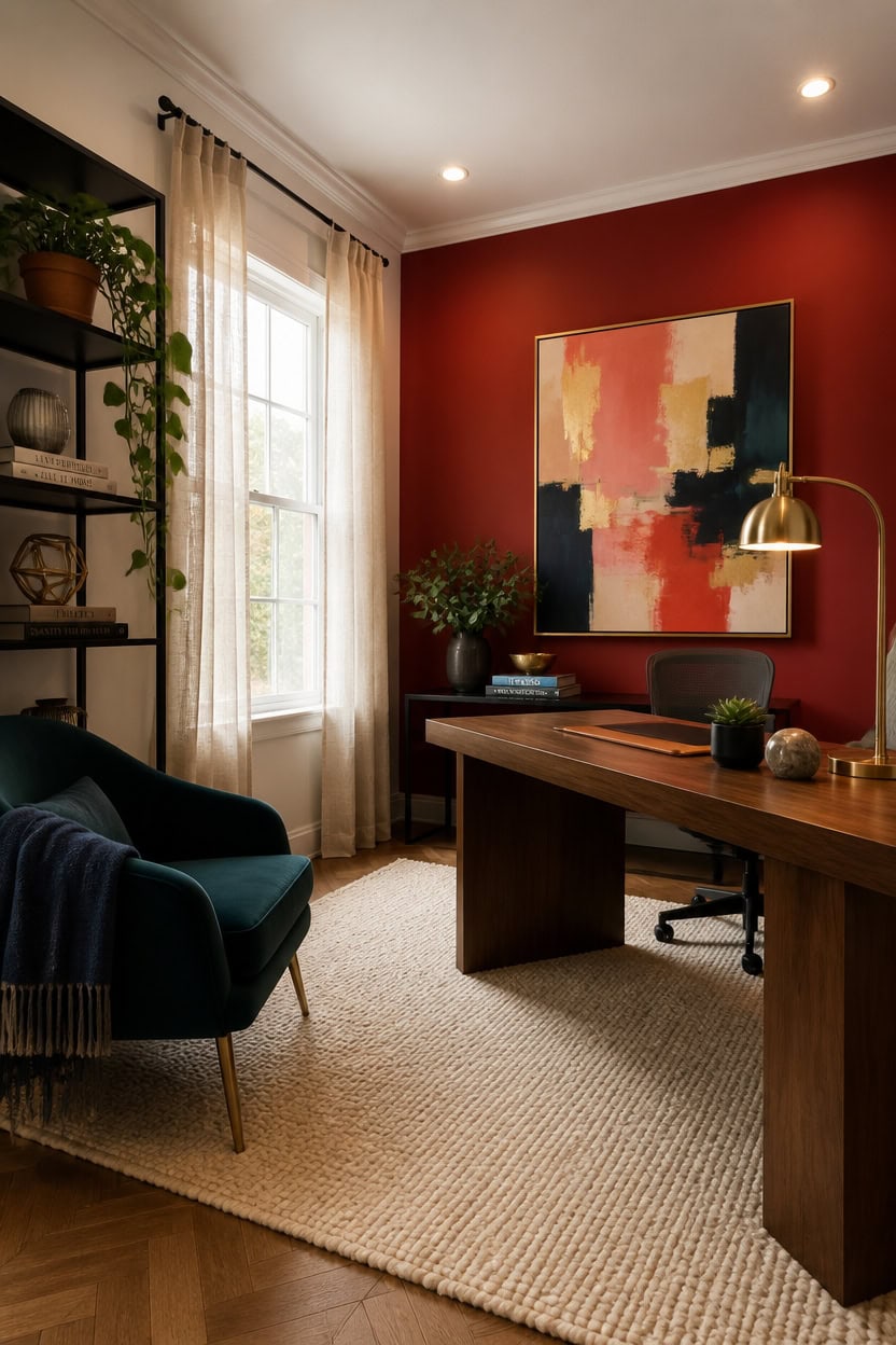 bold accent wall workspace