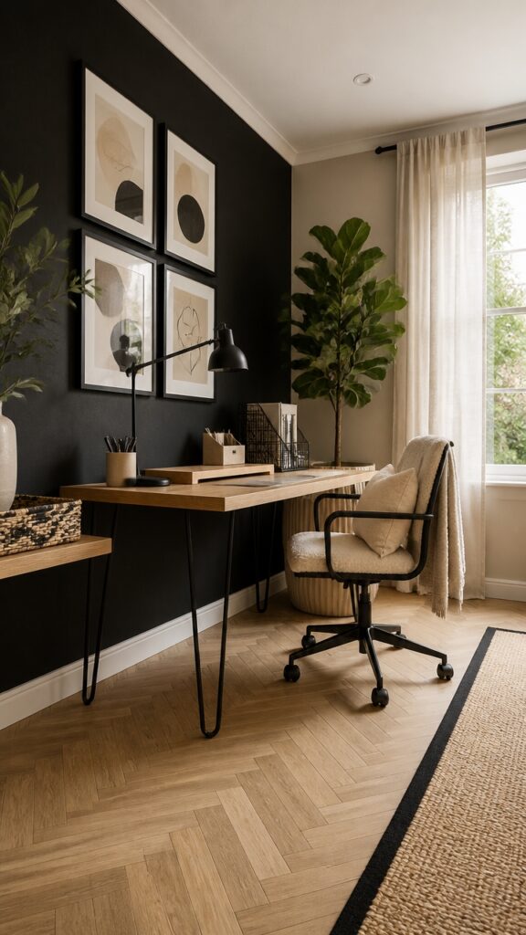 The Secret to a Beige & Black Home Office for Women Who Make Neutral Look Bold