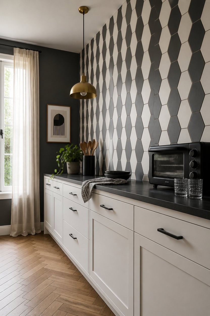 bold repeating geometric backsplash patterns