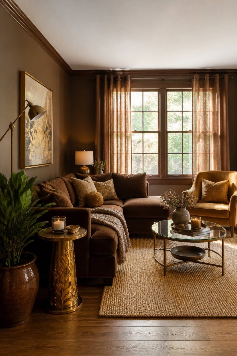 brown and gold living diy