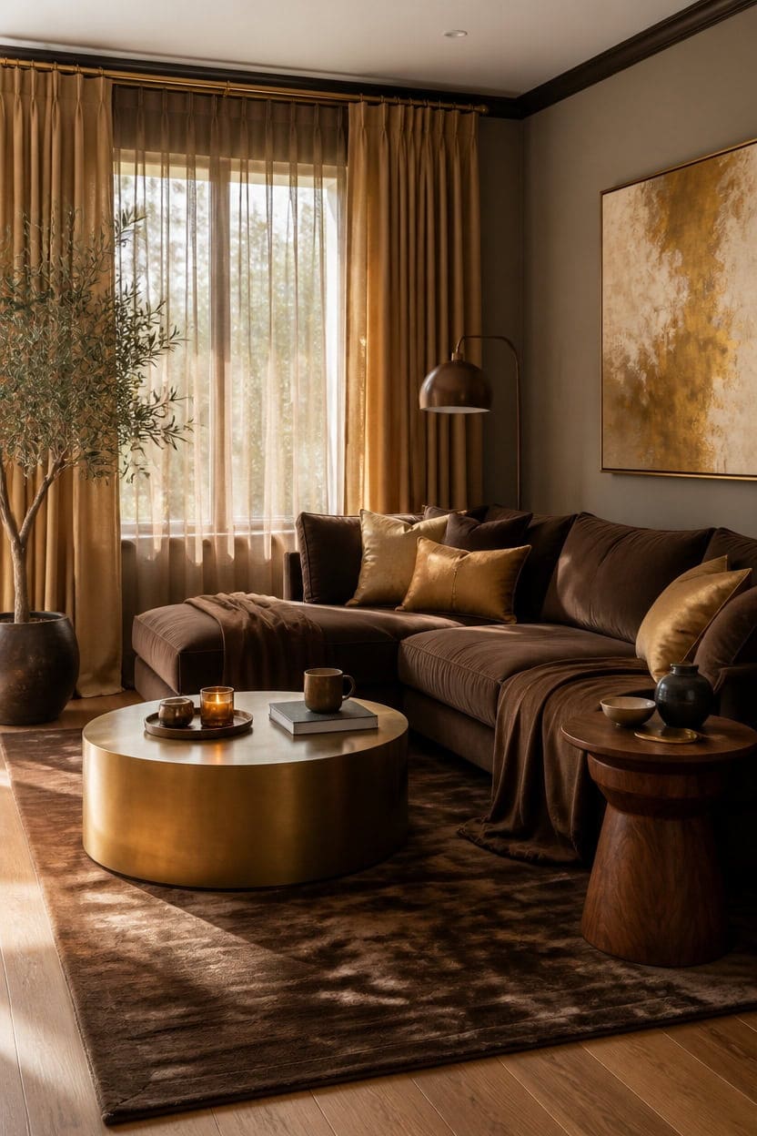 brown gold cohesive window treatments