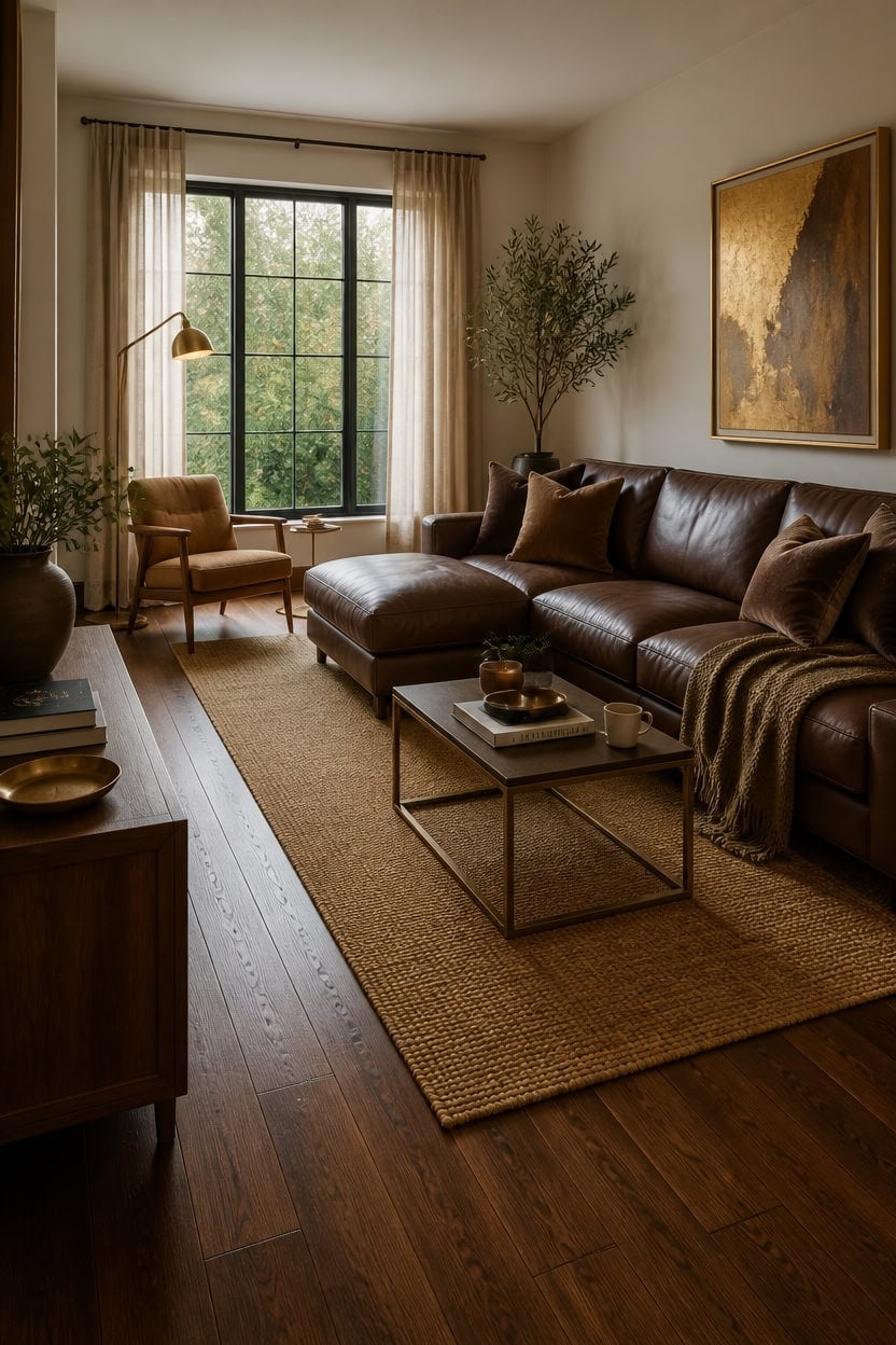 brown wood gold accents