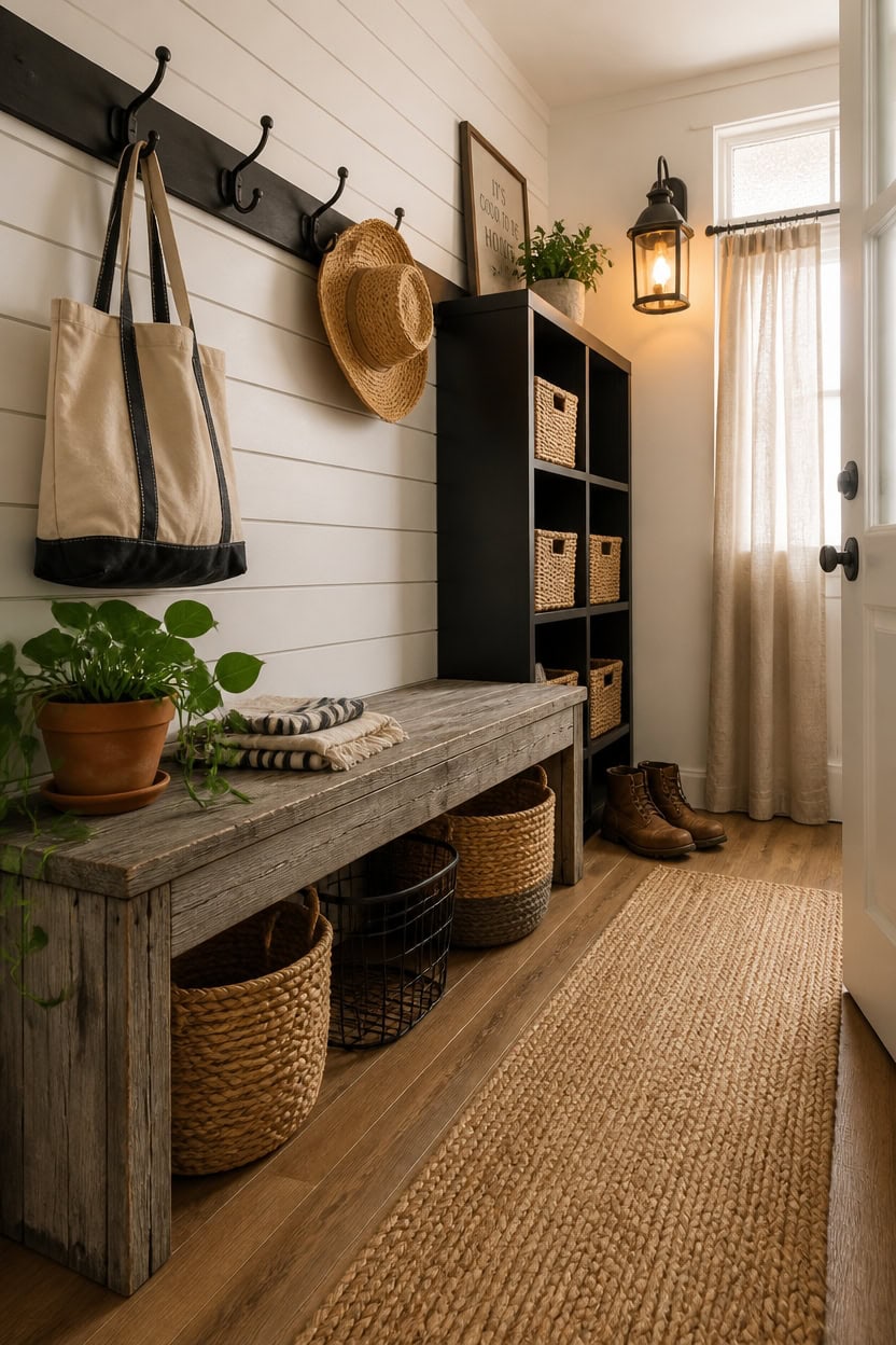 budget friendly farmhouse mudroom