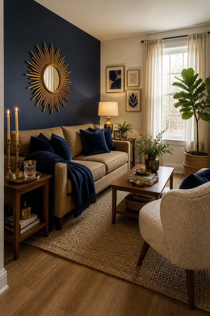 budget navy with brass