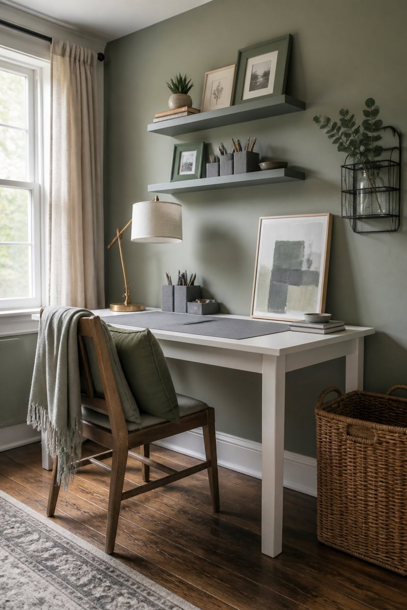 budget sage and gray workspace