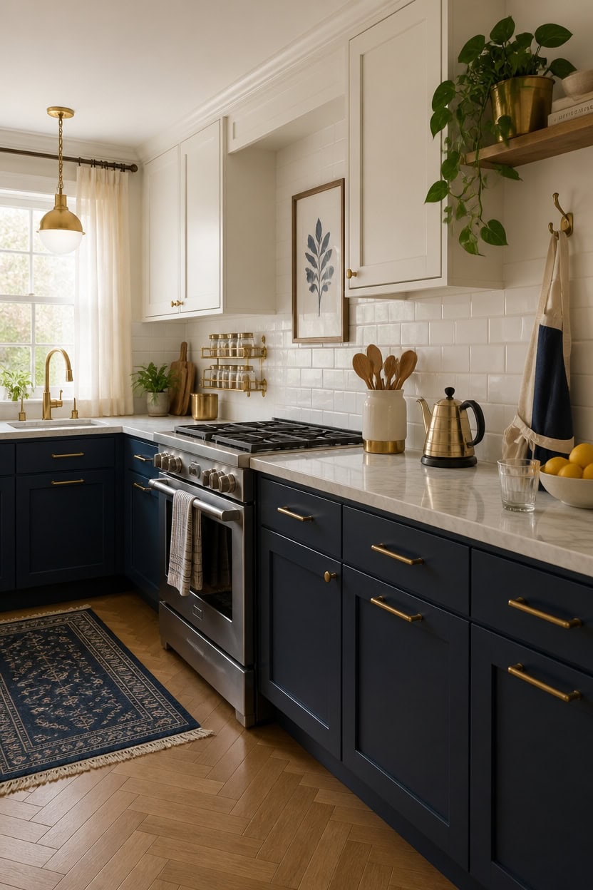 burnished brass cabinet styling