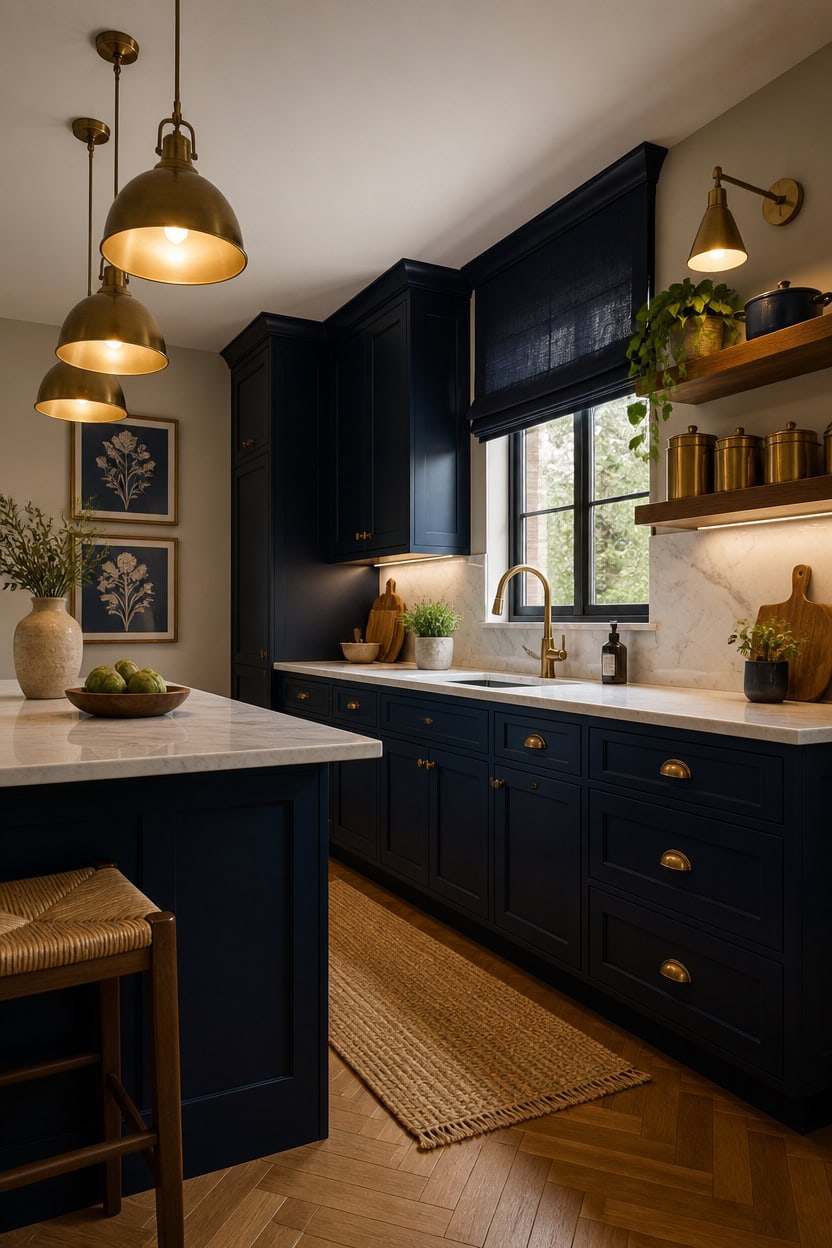 burnished brass elevates navy