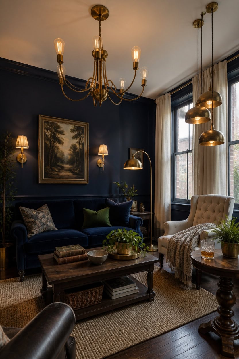 burnished brass layered lighting