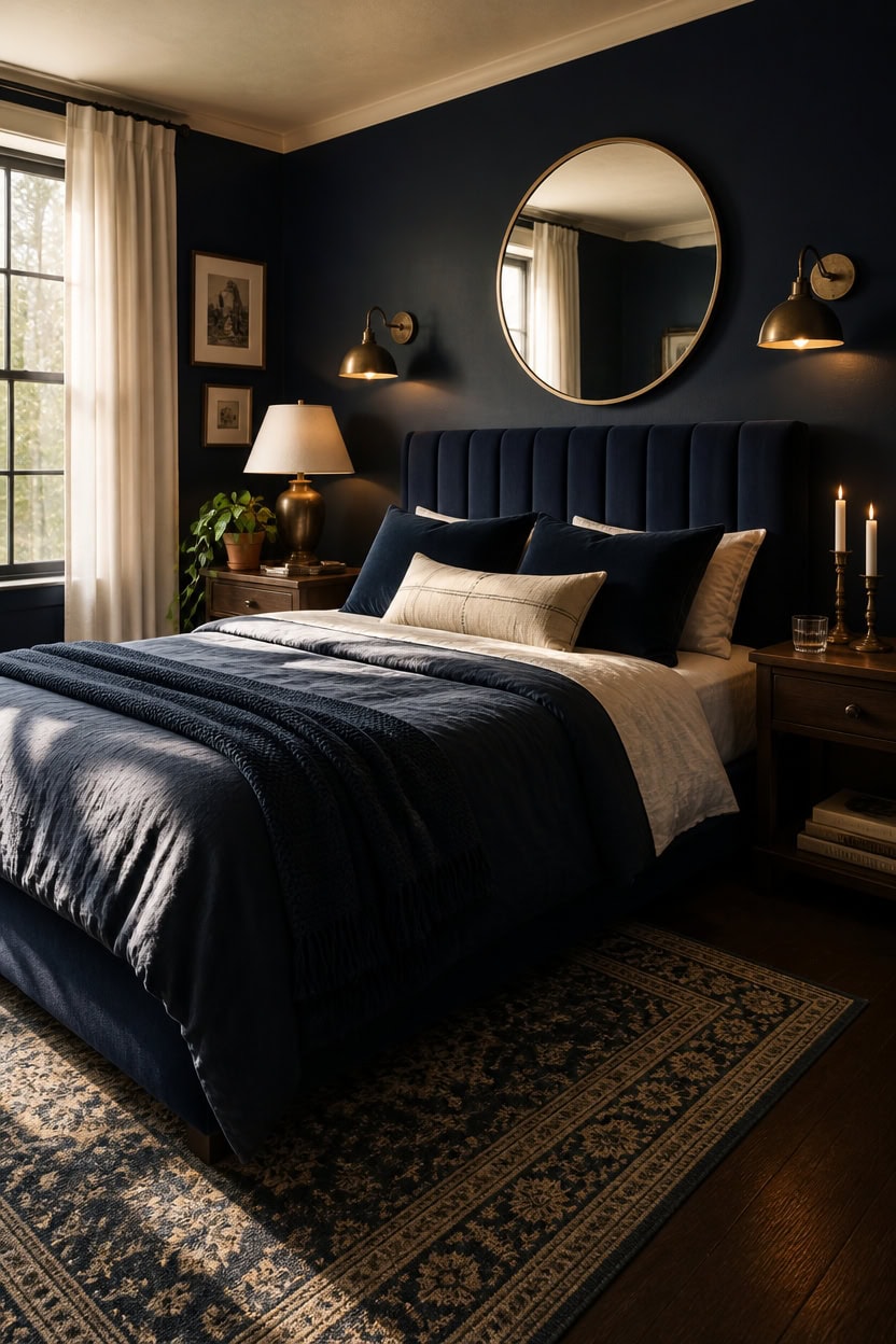 burnished brass warms navy