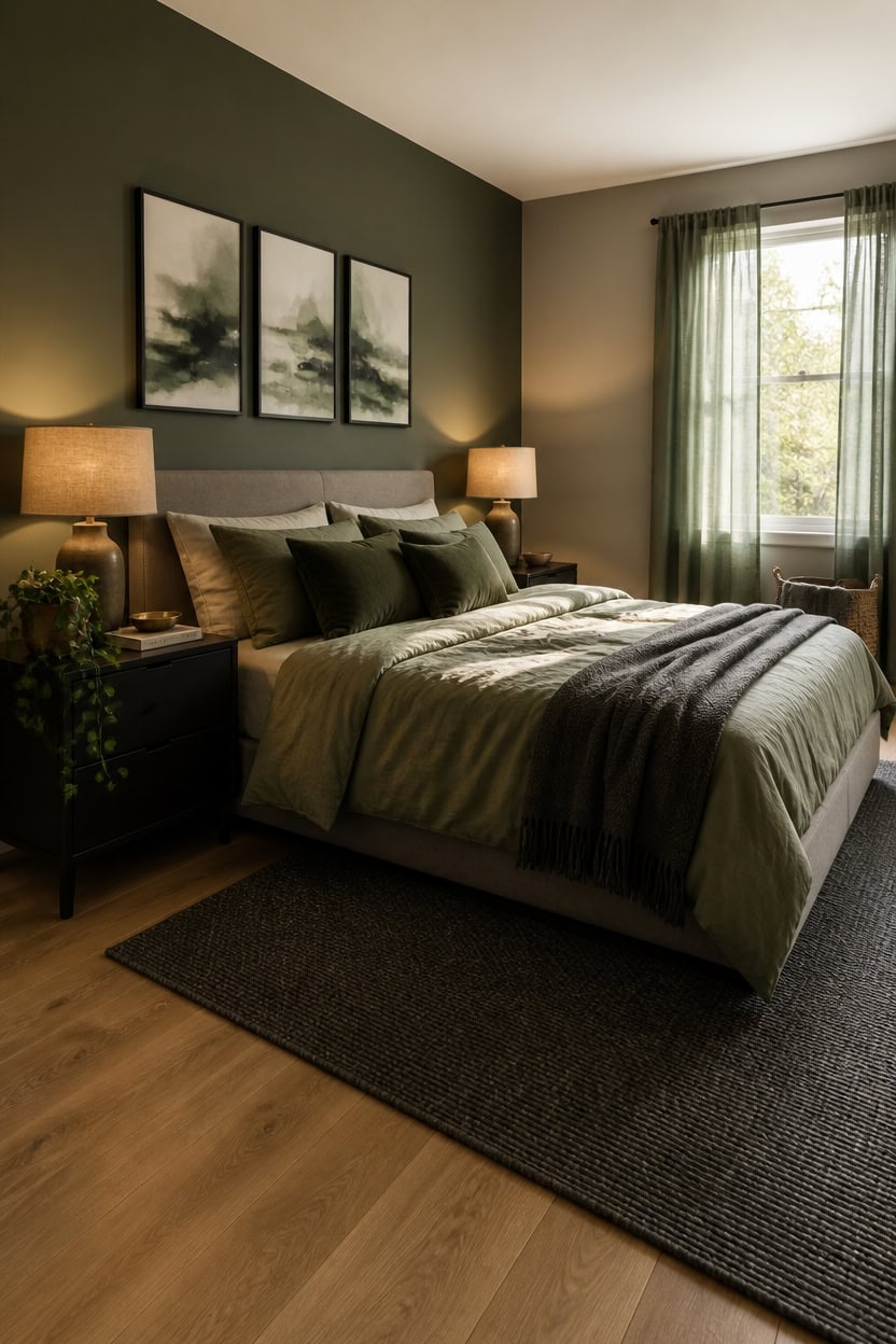 calm gray green bedroom pairings