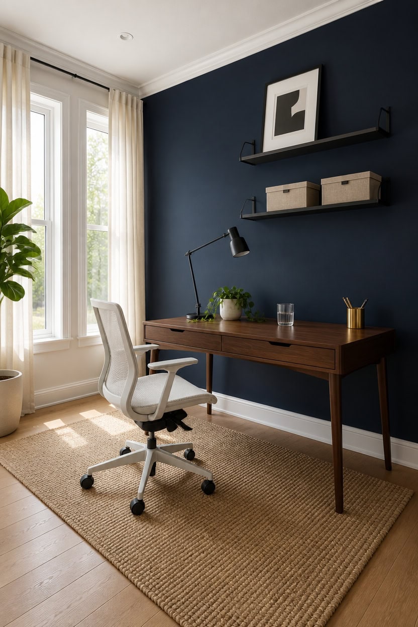 calm navy minimalist workspace