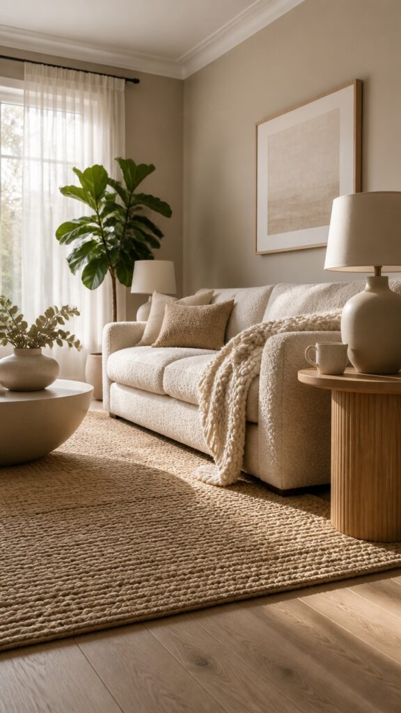 Why Warm Beige & Soft White Living Room Designs Suit Women Who Crave a Quiet Mind